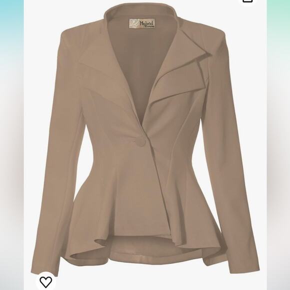 Hybrid & Company Beige Khaki Stretch Blazer Jacket Woman Size Large - Picture 5 of 10